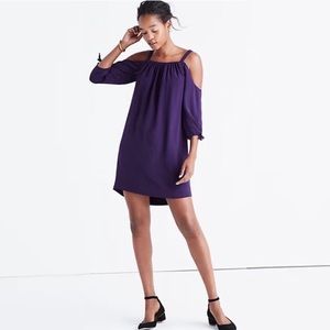 Madewell Silk Tie Sleeve Cold Shoulder Shift Dress Purple F9142 Size 6